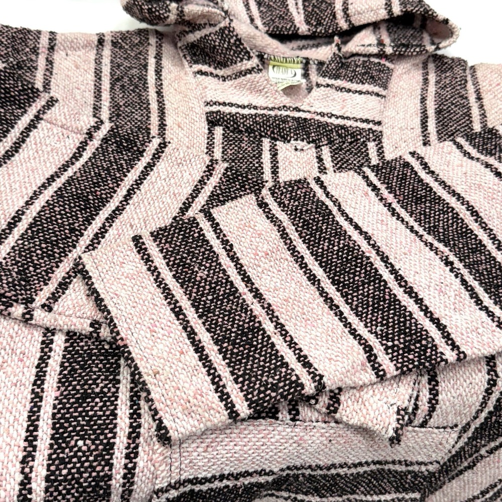 Mexican Poncho Baja Hoodie Surfer Skater Drug Rug Pullover Pink Black Stripes 2X - Picture 9 of 13